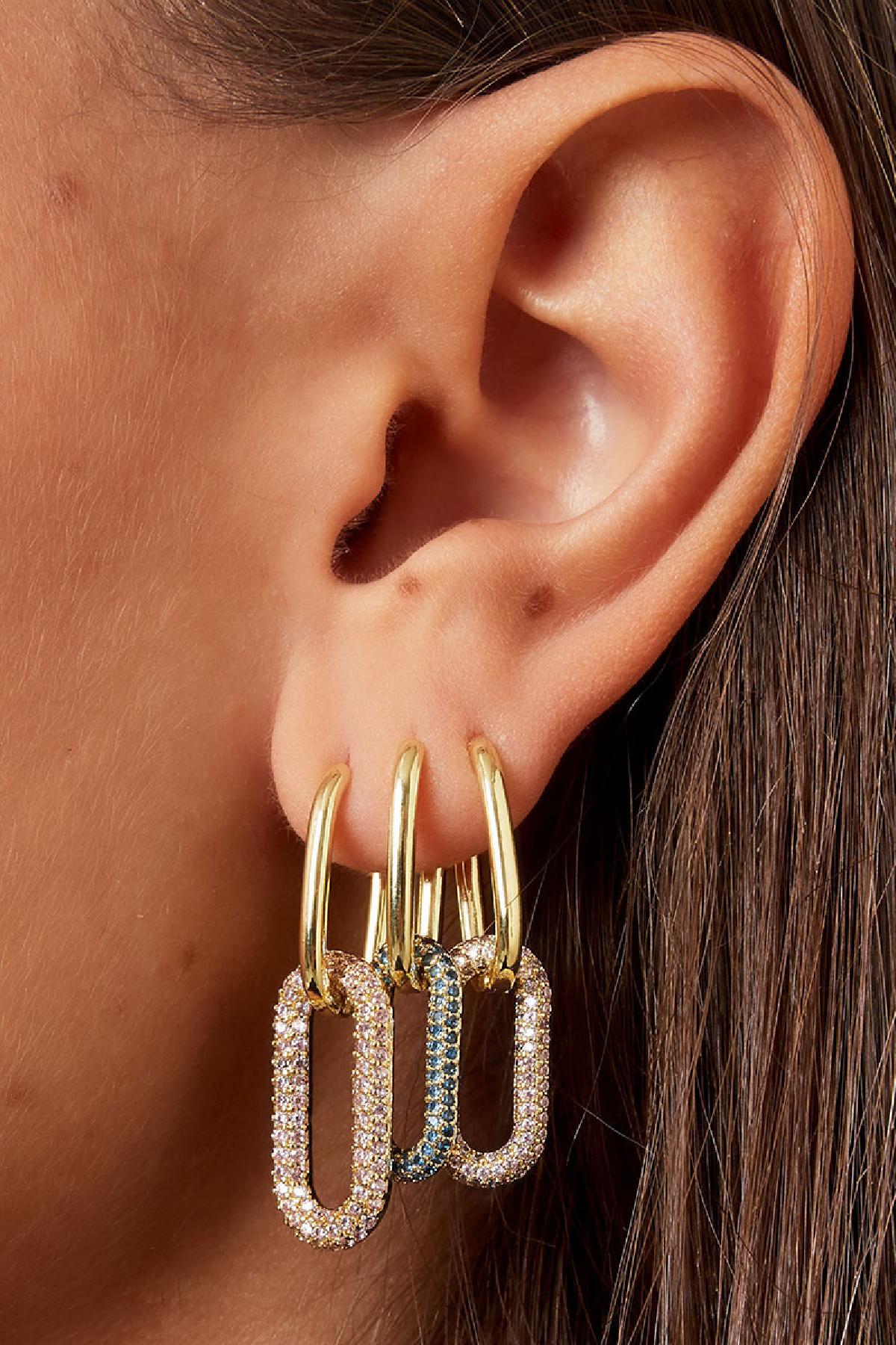 Gold-plated Zircon Geometric Drop Earrings - Black & Silver h5 Picture4